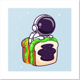 Cute Astronaut In Sandwich Space Cartoon Posters and Art